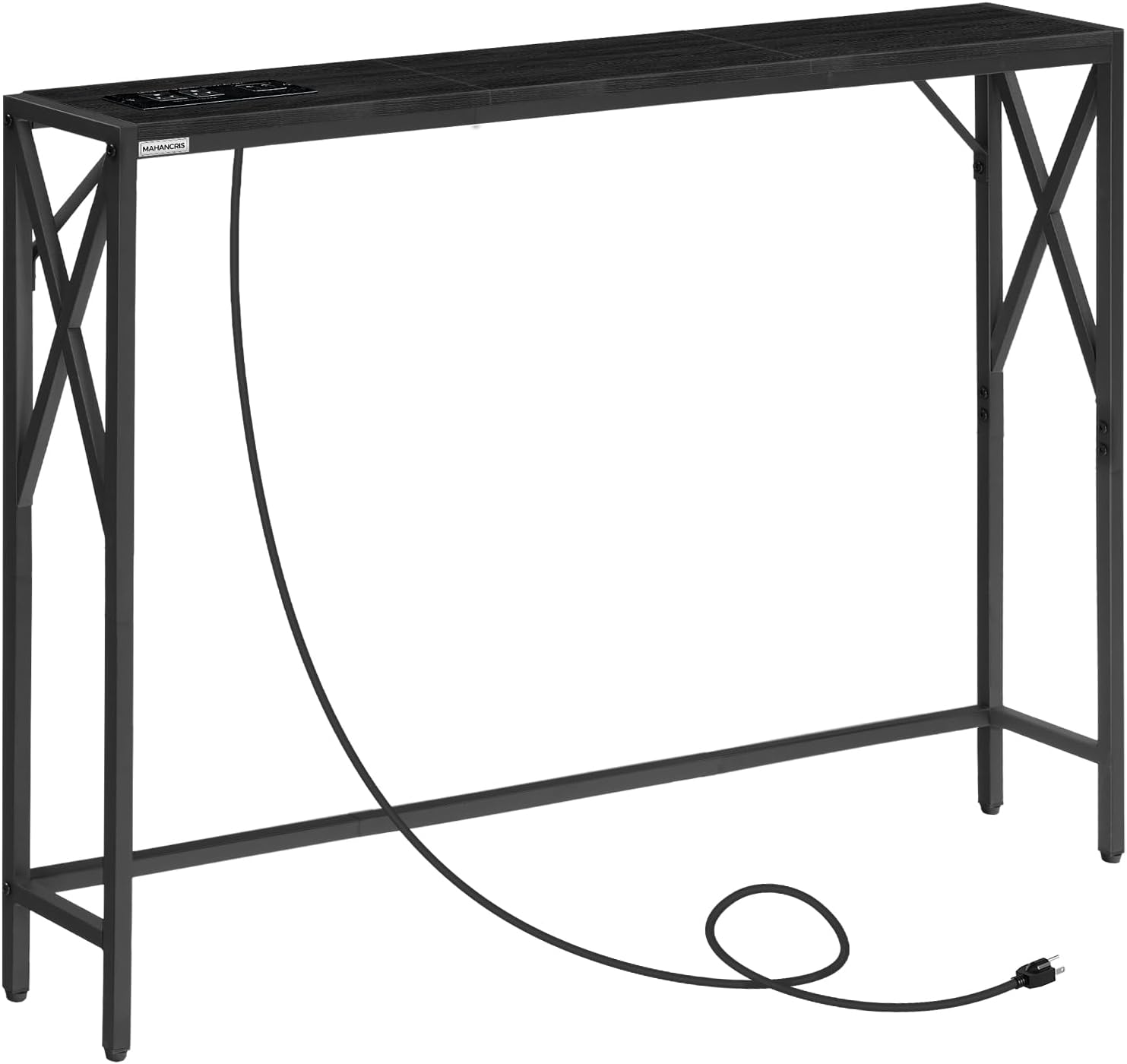 MAHANCRIS 5.9" Narrow Sofa Table with Charging Station, 39.4 Behind Couch Table with Outlet, Slim Entryway Console Table, Small Space, for Hallway, Living Room, Foyer, Black CTHB151E01
