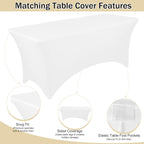 1 Set 6 FT Rectangle Folding Table with Carrying Handle, Lightweight Fold-in-Half Utility Table, with Matching White Stretch Spandex Covers, Ideal for Weddings, Parties, Camping, Banquets.