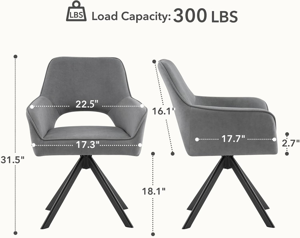 Furniliving Modern Swivel Dining Chairs Set of 2, Upholstered Chenille Dining Room Chairs with Thicken Cushion, 360° Rotating Kitchen Chairs with Metal Legs for Dining Room