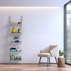Tangkula Ladder Shelf, 5-Tier Multifunctional Modern Wood Plant Flower Book Display Shelf, Home Office Storage Rack Leaning Ladder Wall Shelf (White, 1)