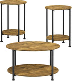 Farmhouse 3-Piece Coffee Table and End Table Set for Living Room | Round Coffee Table Set of 3 with Storage