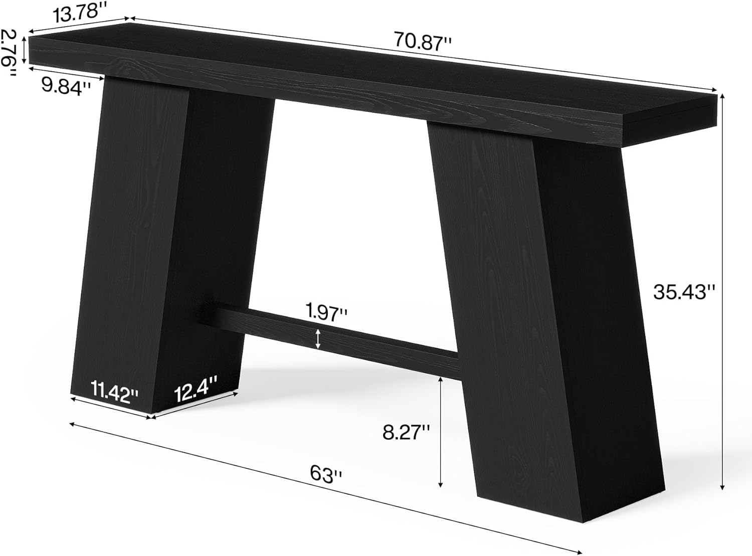 LITTLE TREE 70.8-Inch Long Black Console Table for Entryway, Narrow Modern Sofa Table for Entry, Hallway, Behind Couch, Living Room, Foyer, Entrance, Front Door