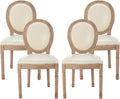 Nrizc French Country Dining Chairs Set of 4, Leather Farmhouse Dining Room Chairs with Round Back, Solid Wood Legs, Oval Side Chairs for Kitchen, Bedroom, Dining Room