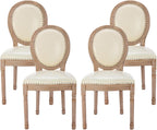 Nrizc French Country Dining Chairs Set of 4, Leather Farmhouse Dining Room Chairs with Round Back, Solid Wood Legs, Oval Side Chairs for Kitchen, Bedroom, Dining Room