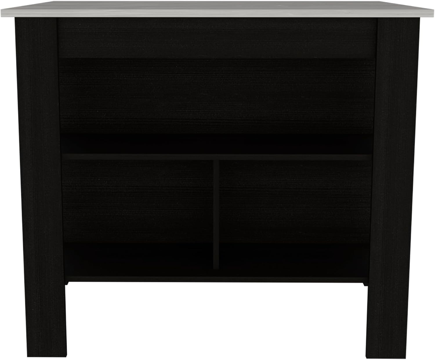 Kitchen Island with Four Legs and Three Shelves - Black/Ibiza Marble | Three shelves and four legs for extra storage and stability