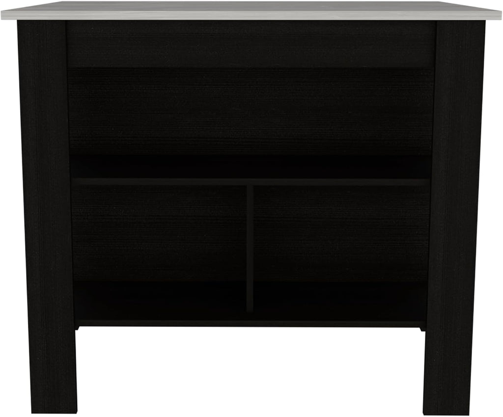Kitchen Island with Four Legs and Three Shelves - Black/Ibiza Marble | Three shelves and four legs provide functional storage and support