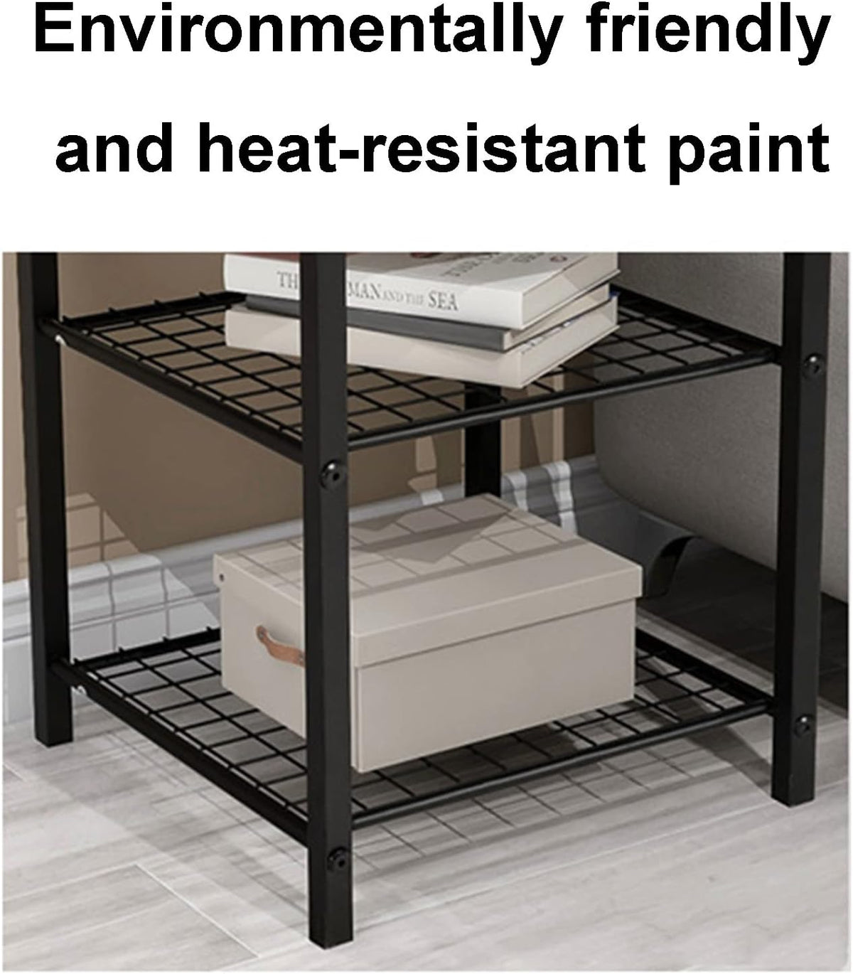 Wrought Iron Bedside Table with 3 Tier Open Storage Shelf Sofa Side Table, Portable Metal e Phone Table Easy to Install Suitable for Office Living Room Bedroom (Black)