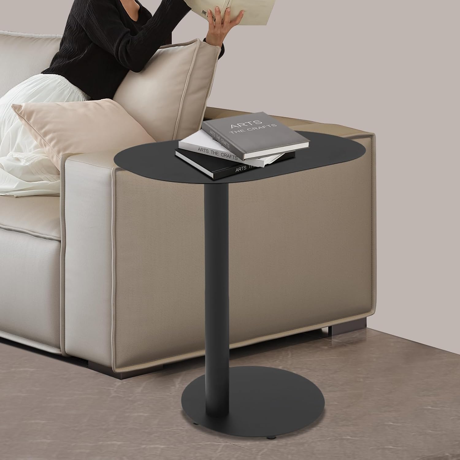 C-Shaped Side Table, Iron End Table, Couch Side Table for Living Room, Study Room, Bedroom & Office (Black)