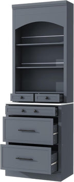 83.7inch High Kitchen Pantry, Wood Freestanding Tall Kitchen Hutch with 5 Storage Drawers and Adjustable Shelf, Display Cupboard Cabinet with Faux Marble Top for Dining Room, Set of 2 (2, Gray-TA1)