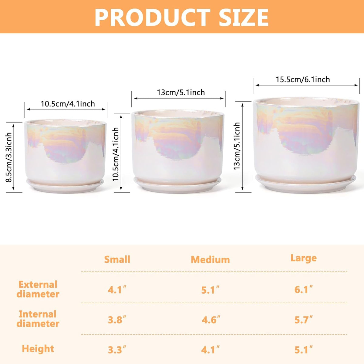 EFISPSS Plant Pots, 4+5+6 Inch Pots for Indoor Plants,Ceramic Planter Pot with Drainage Hole,Flower Pots for Succulent Cactus,Set of 3 - Rainbow Pearl Glaze