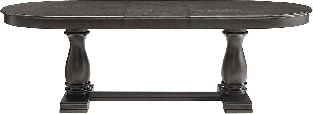 Mid-Century Modern Wooden Dining Table Extendable Oval Dining Table with 18" Leaf and Heavy Duty Column Legs, 76-inch Oversized Oval Wood Diningtable