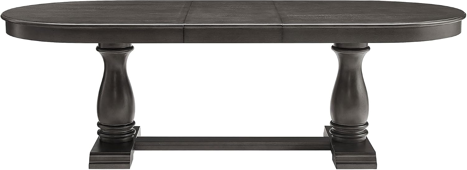 Mid-Century Modern Wooden Dining Table Extendable Oval Dining Table with 18" Leaf and Heavy Duty Column Legs, 76-inch Oversized Oval Wood Diningtable