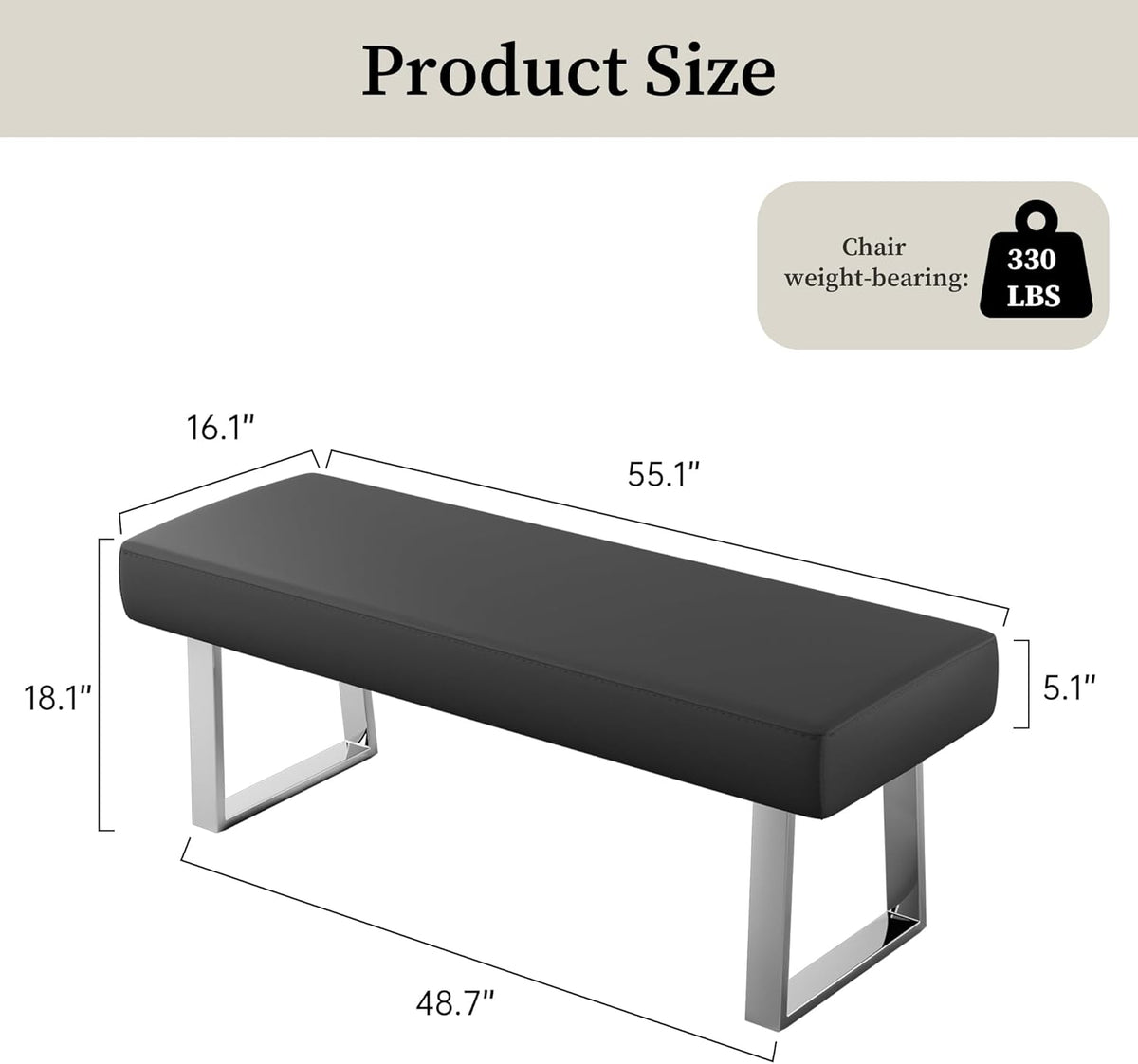JIEXI 45.3" Indoor PU Leather Upholstered Footstool Bench with Metal Legs | Thick Cushion, Strong Silver Legs, Great for Entryway, Kitchen, Plant Stand, Bedroom Living Room Window