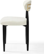 Morden Fort White Set of 2 Armless Upholstered Chenille Dining Chairs with Black Metal Legs and Gold Accent Back