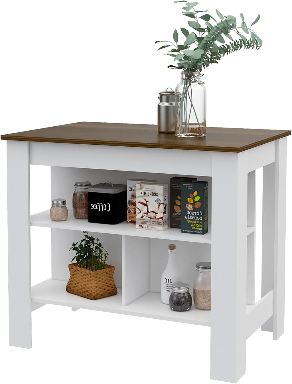Kitchen Island with Three Concealed Shelves, Multicolor | Modern kitchen island with three concealed shelves and spacious surface