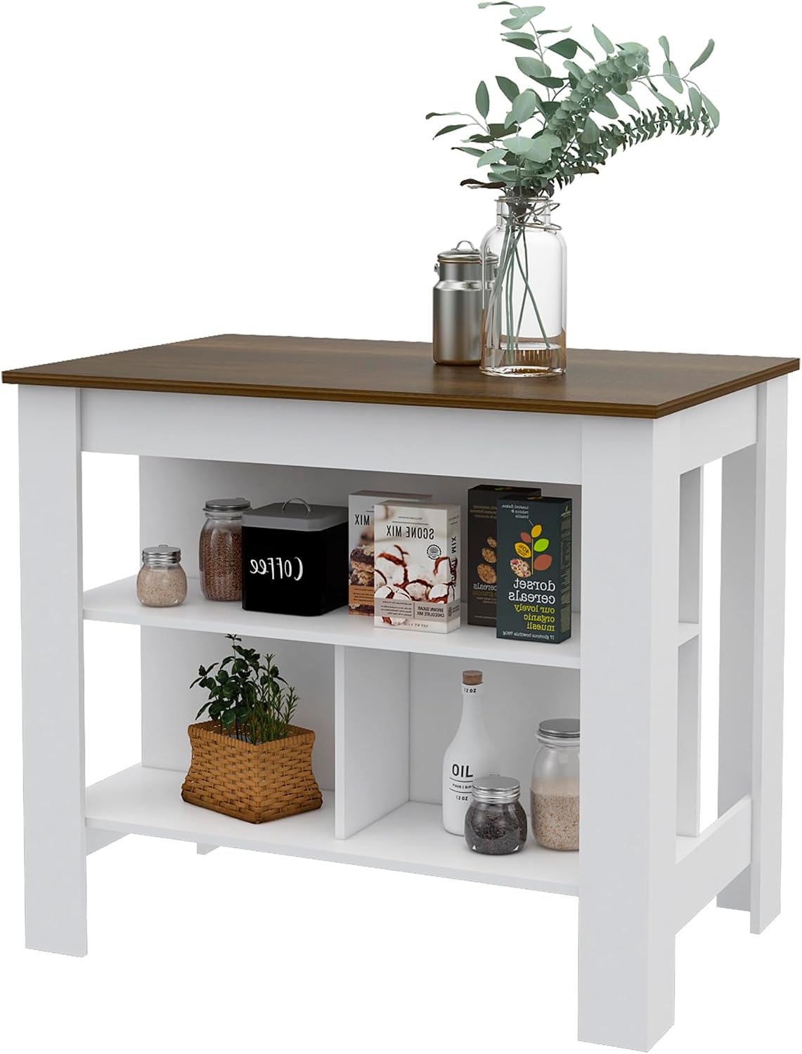 Kitchen Island with Three Concealed Shelves, Multicolor | Modern kitchen island with three concealed shelves and spacious surface
