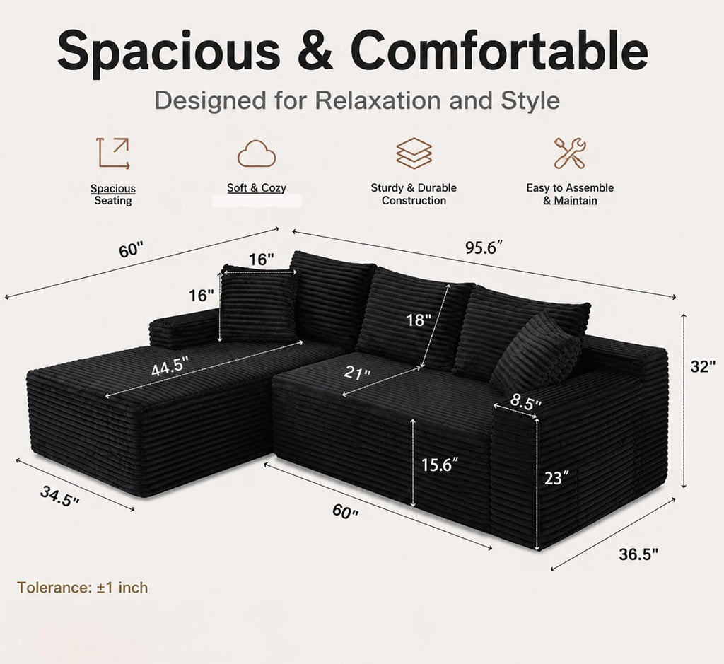 96" Cloud Sectional Couches with Chaise for Living Room