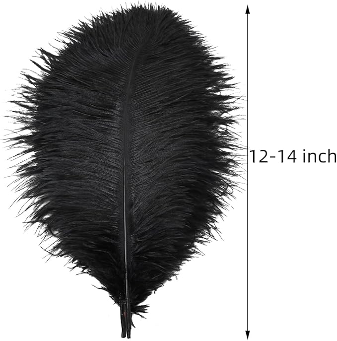 Ballinger Black Large Ostrich Feathers - 24Pcs 12-14inch Large Feathers for Vase,Gatsby and Halloween Party Centerpieces