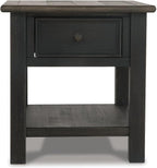 BOWERY HILL Contemporary Wood End Table, Grayish Brown and Black Finish, 1 Drawer and Bottom Shelf, Dark Bronze-Tone Hardware, 25.13" H x 24" W x 27" D, Shabby Chic Living Room Accent