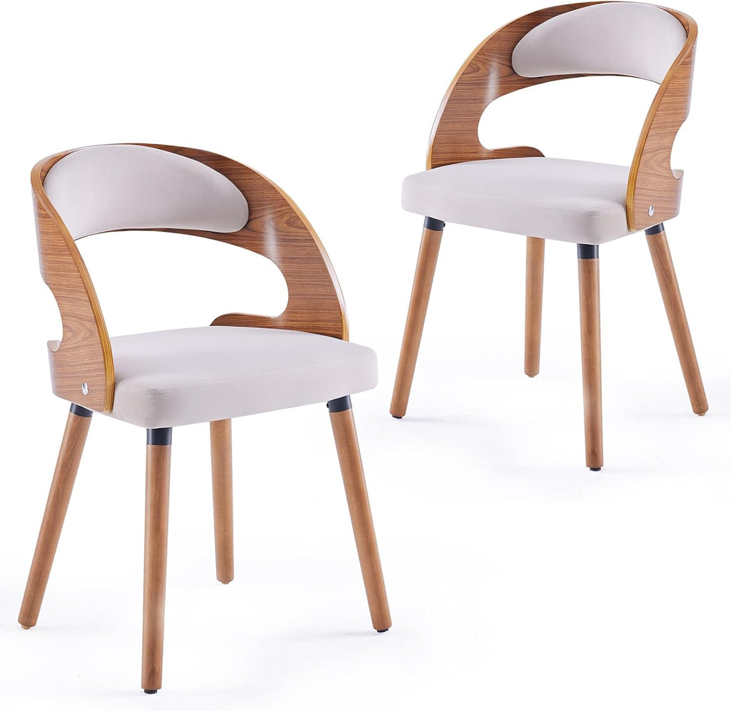 Farini Wood Dining Chairs, Set of 4 Modern Upholstered Dining Chairs with Curved Backrest for Kitchen, Dining Room, Living Room, Light Grey