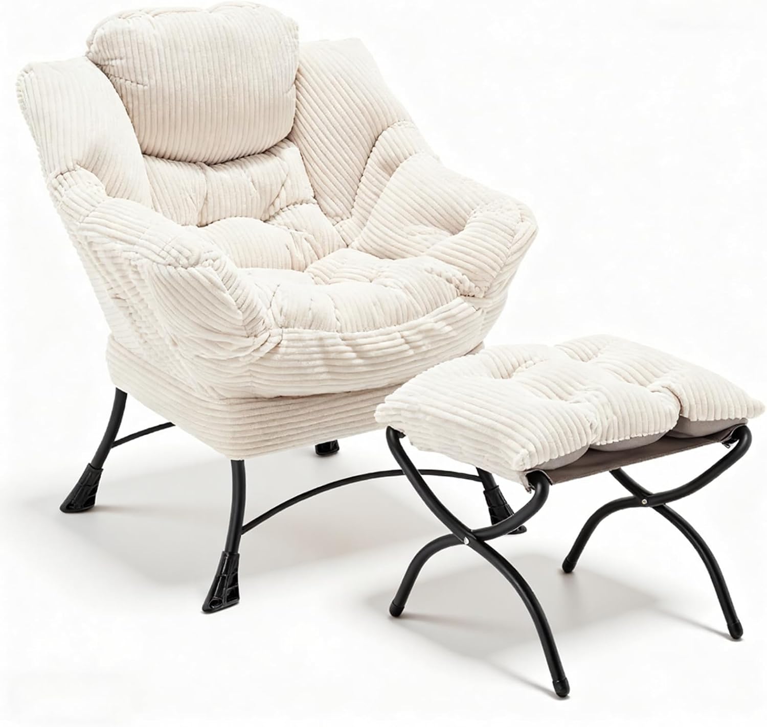 Lazy Chair with Ottoman, Modern Skinny Lounge Chair with Footrest
