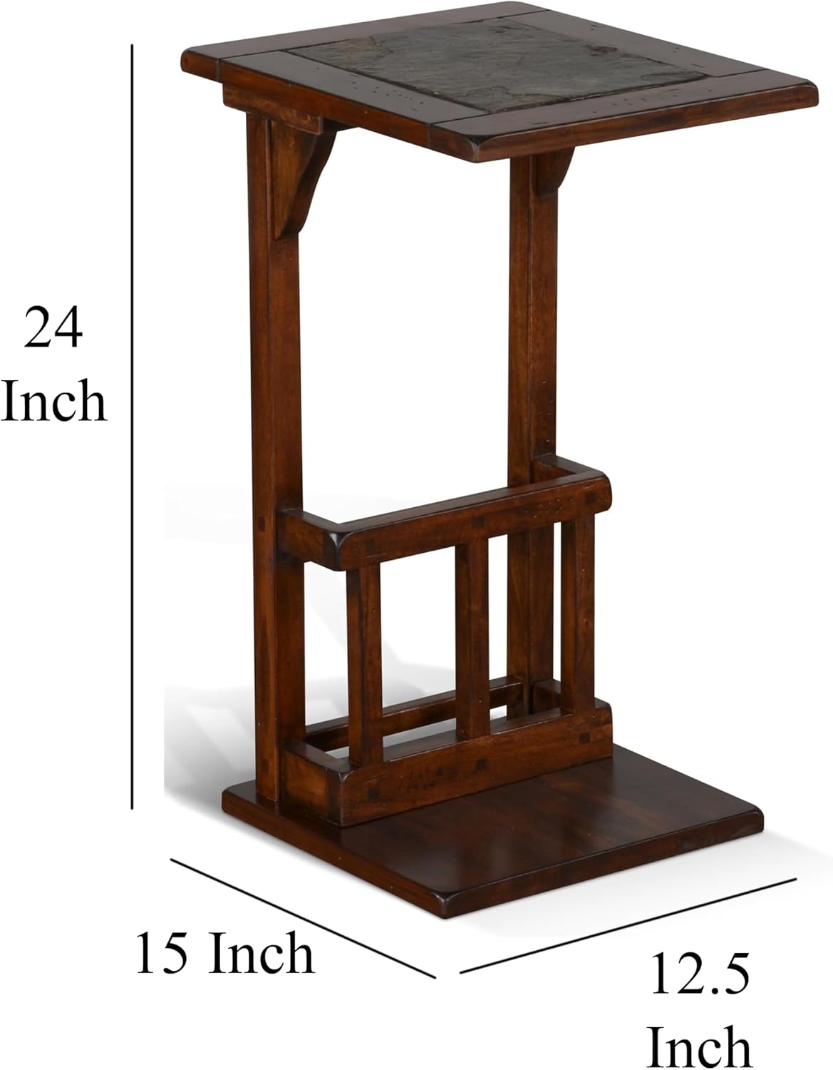 Benzara Jenne Sofa Side Table with Magazine Rack- 13 Inch Top- Dark Brown Wood
