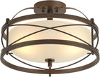 Entryway Drum Light Fixtures, Semi-Flush Mount Rustic Ceiling Light for Hallway Living Room Bedroom Kitchen (Old Bronze Finished)