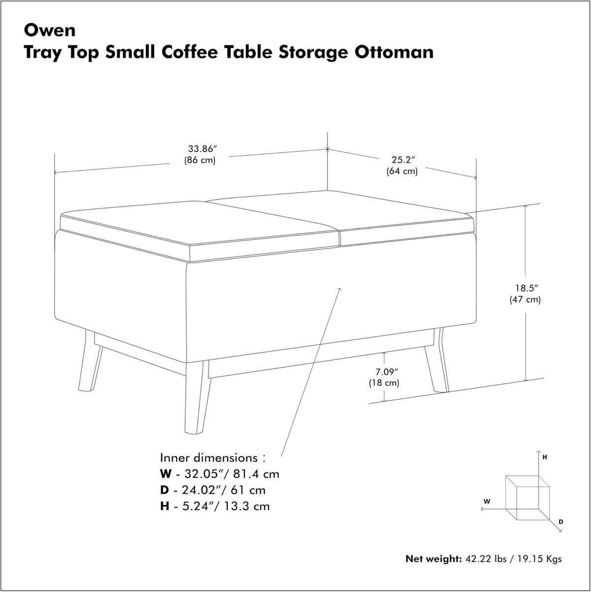 SIMPLIHOME Owen 34" Vegan Leather Storage Ottoman in Distressed Pecan Brown