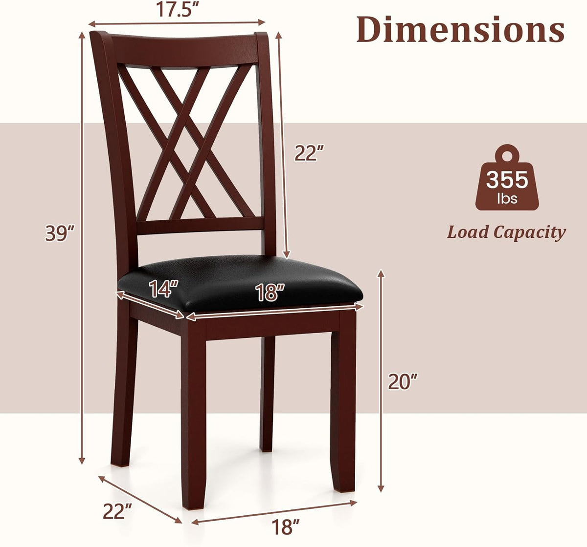 COSTWAY Set of 4 Dining Chairs, Wooden Kitchen Side Chair with PU Leather Padded Seat, Rubber Wood Frame & High Back, Farmhouse Dining Room Chairs for Home & Restaurant, Walnut