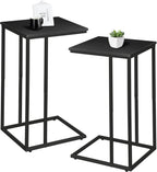 C Shaped Side Table Set of 2, Skinny Sofa Table for Sofa and Bed, Couch Tables That Slide Under, Small End Tables for Living Room, Bedroom or Small Spaces, Black