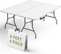 6FT Folding Table 4 Pack,Heavy Duty Plastic Foldable Tables with Carry Handles,Fold-in-Half Portable Utility Tables with Steel Legs for Party,Wedding,Banquet, Camping,Picnic,Event,Indoor Outdoor,White