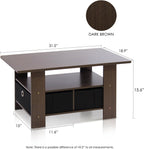 Furinno Andrey Coffee Table, Small Modern Center Table with Storage and Bin Drawer, Side Table for Living Room, Bedroom, Home Office, Dark Brown