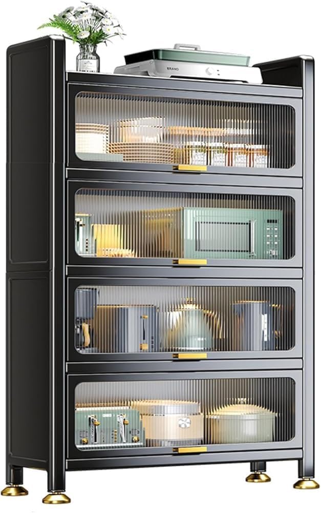 Modern 3-Tier Microwave Rack with Flip Door & Metal Storage - Stylish Kitchen Organizer & Sideboard for Living Room, Office & More (100cm, Versatile Design)