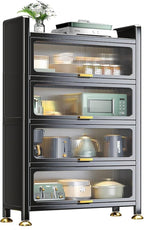 Modern 3-Tier Microwave Rack with Flip Door & Metal Storage - Stylish Kitchen Organizer & Sideboard for Living Room, Office & More (100cm, Versatile Design)