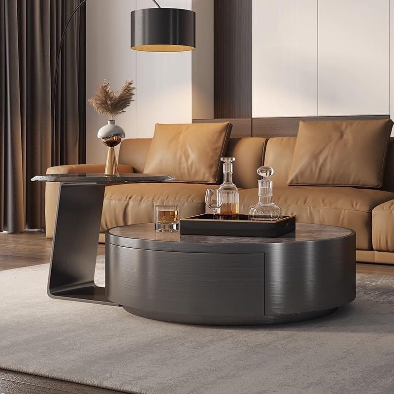 Coffee Tables Rock Slab Coffee Table, Simple Living Room, Italian-Style Small Apartment, Round Side Table, Tea Table Coffee Tables for Living Room(90x90x32cm)