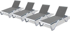Domi Outdoor Lounge Chairs Set of 4, Aluminum Chaise Lounge Chairs for Outside with 5 Position Adjustable Backrest, Stackable Patio Lounge Chair with Wheels for Beach, Yard, Balcony, Poolside, Grey