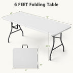 Folding Dining Table Set for 6, 6FT Foldable Plastic Table with Carrying Handle & 6 PU Leather Padded Folding Chairs, Portable Table and Chairs Set for Indoor Outdoor, Party, Wedding, Picnic, Camping