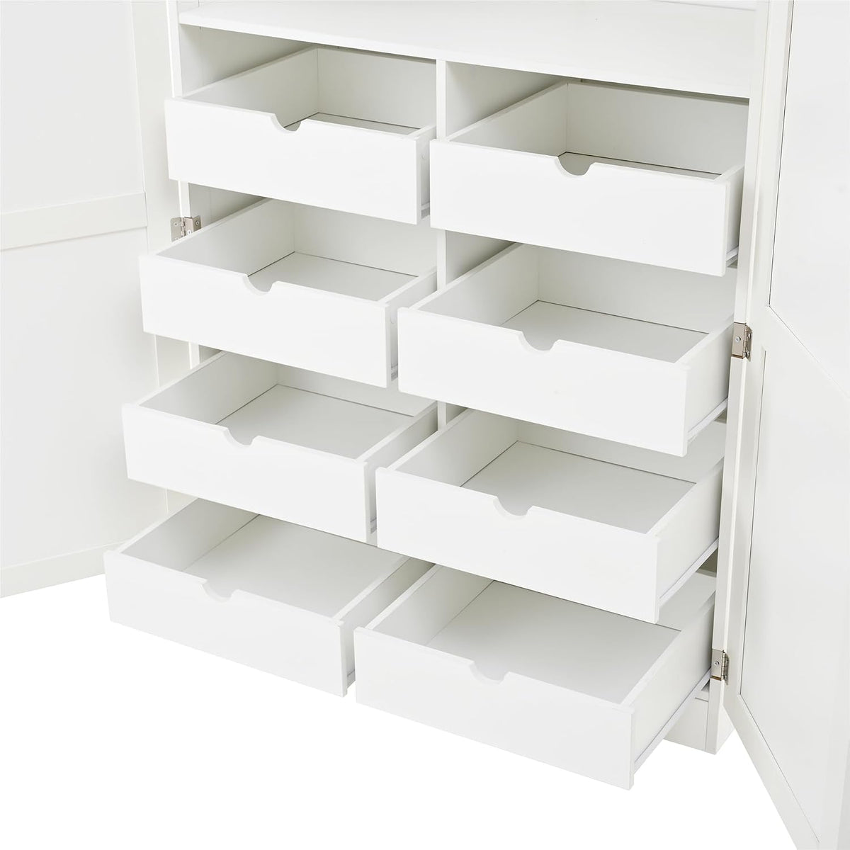 Freestanding Tall Kitchen Pantry Cabinet with 4 Doors and 2 Door Shelves,8 Pull-Out Trays and Adjustable Shelf,for Dining Room (White/F)