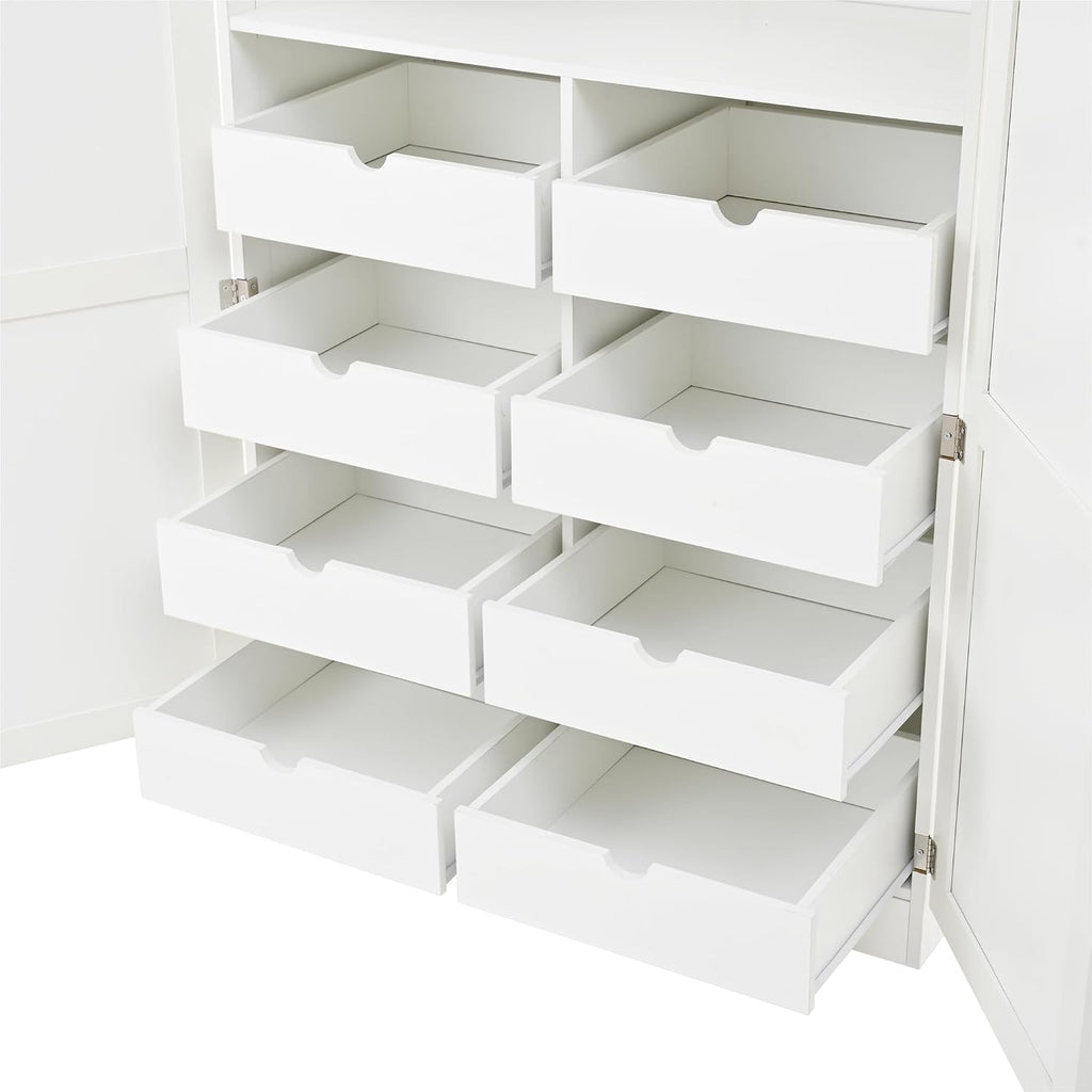 71" Kitchen Pantry Storage Cabinet, Freestanding Farmhouse Pantry Cabinet with 4 Doors, 2 Door Shelves, 8 Pull-Out Trays and Adjustable Shelf for Kitchen, Dining Room (White)