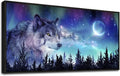 Framed Canvas Wall Art - Large Size Aurora Scenery Paintings - Abstract Wolf Wall Pictures - Black Framed 24" X 48" - For Living Room, Bedroom & Office Decor