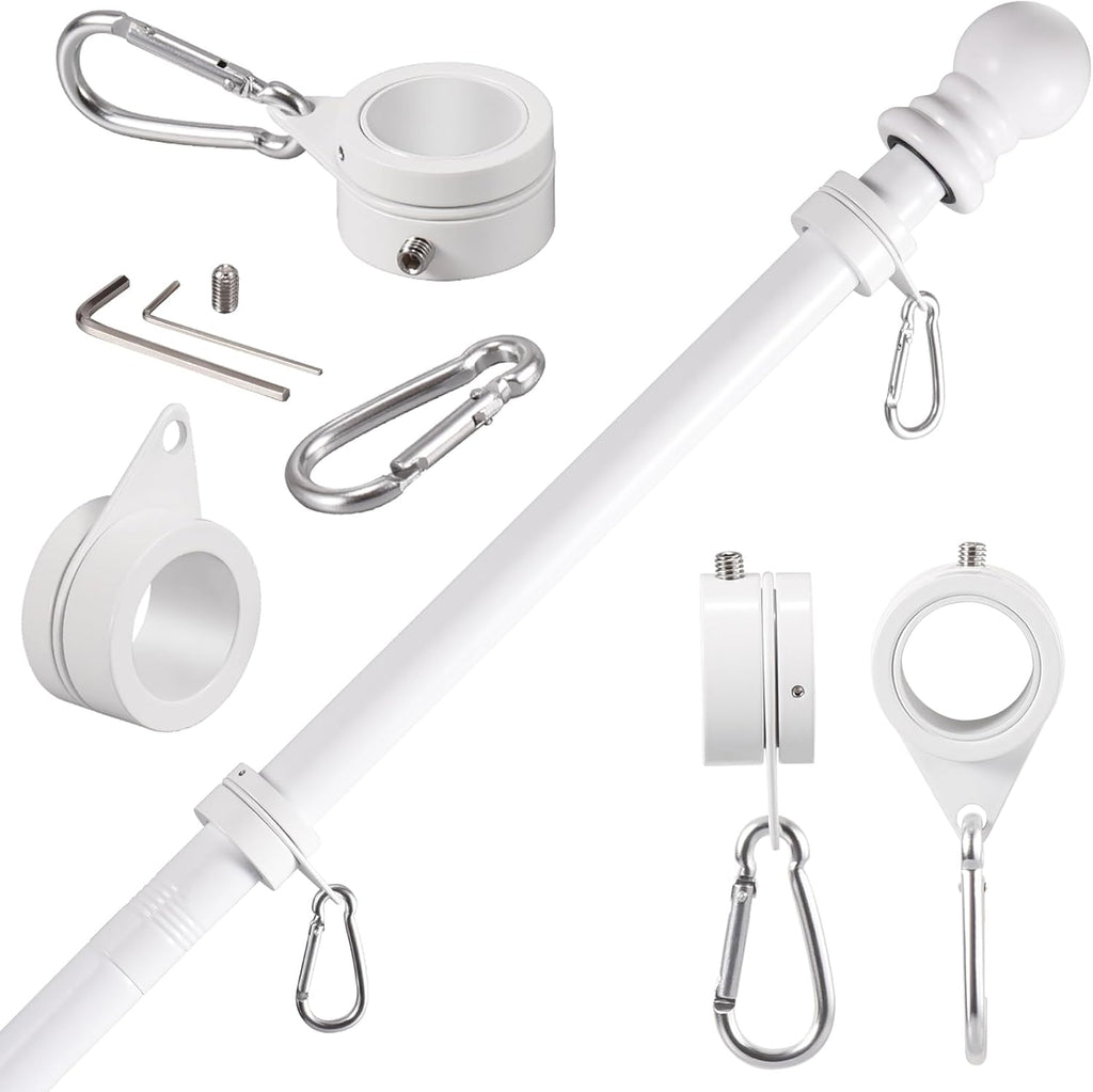 1" White Flag Pole Rings, 2 Pcs Anti Wrap Aluminum Alloy Flag Pole Clips Swivels, 360° Rotating Flagpole Flag Mounting Rings, Spinning Flag Pole Kit for 0.75-1.02" Diameter (1 Inch, White)