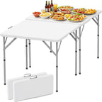 34'' Square Folding Card Table 2 Pcs,Dining Table with Handle & Safety Lock | Fold-in-Half, Portable, Heavy Duty HDPE, Foldable Plastic Table for Camping Picnic Party Event, White
