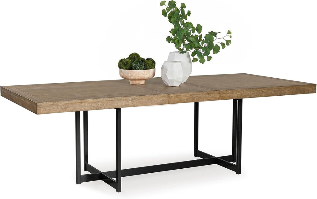 Signature Design by Ashley Tomtyn Casual Self Storing Leaf Dining Extension Table with Trestle Base, Light Brown