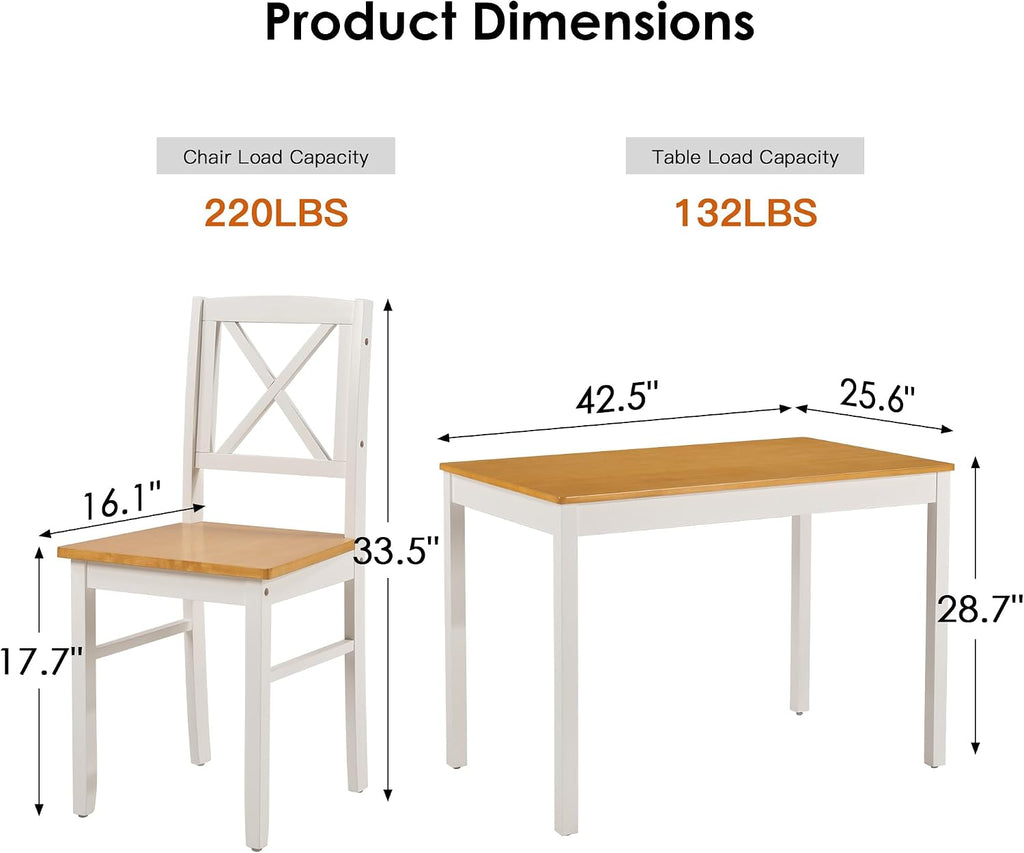 Harper & Bright Designs 5-Piece Dining Table and Chair Set for Apartment or Kitchen, Solid Rubberwood Kitchen Table Set, Space-Saving Design, Chairs Slide Under Table, Easy to Clean (Natural White)