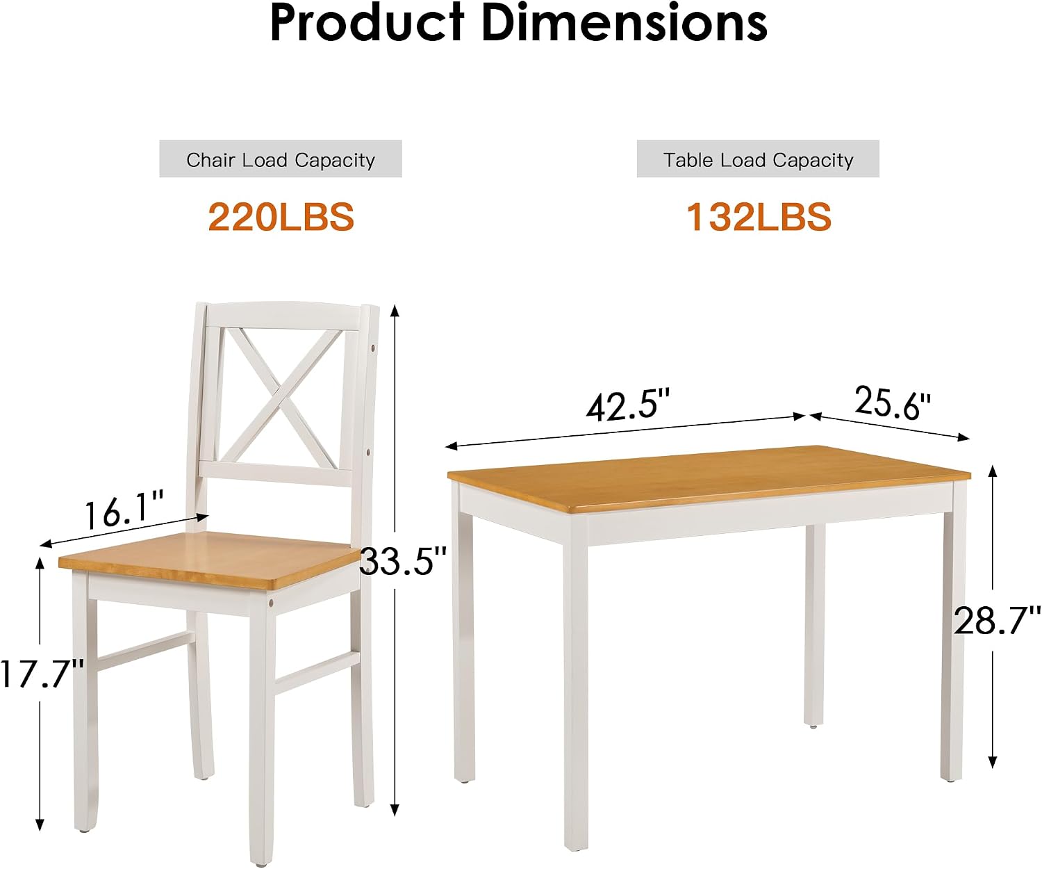 Harper & Bright Designs 5-Piece Dining Table and Chair Set for Apartment or Kitchen, Solid Rubberwood Kitchen Table Set, Space-Saving Design, Chairs Slide Under Table, Easy to Clean (Natural White)