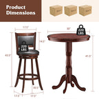 3 Piece Bar Table and Chairs Set, Round Counter Height Dining Table with Chessboard, 2 Upholstered Swivel Bar Stools, Rubber Wood Frame, Farmhouse Pub Table Set for Kitchen, Bistro
