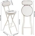 Set of 2-Folding Bar Stool Chair with Back, White Tall Foldable Chair Leather Padded Counter Height Collapsible Stool for Adults Kitchen Island Guitar Shop Cafe
