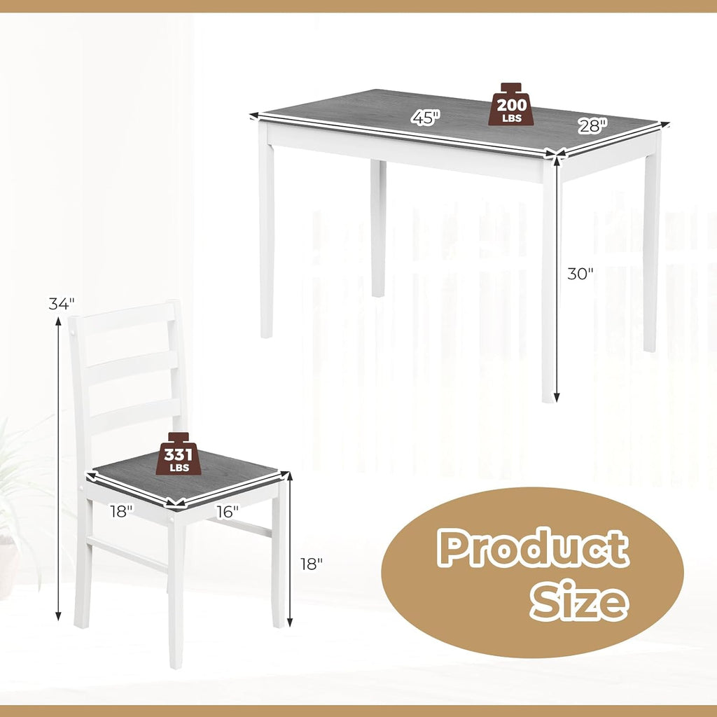 Tangkula Dining Table Set for 4, Farmhouse Solid Wood Dinette Set w/Rubber Wood Legs, Compact Wooden Dining Table and Chairs Set for Kitchen, Dining Room (Grey+White)