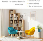 IOTXY Small Narrow Corner Bookcase - 71" Tall Gap Storage Cabinet, Oak