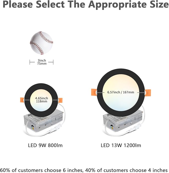 LVWIT 6 Pack 6 Inch LED Recessed Ceiling Light with Junction Box, 13W 5CCT Ultra-Thin Dimmable Can Lights, High Brightness, Canless Wafer Downlight for Kitchen Hallway Dining Room, ETL&FCC